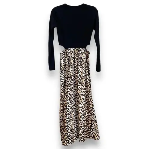 Something Navy Tara Long Sleeve Cut Out Leopard Print Maxi Dress Black/Brown S