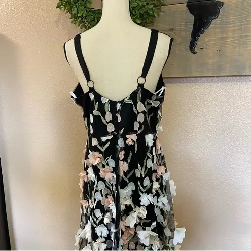 Lulus NWOT  Elite Cutie Black Mesh 3D Floral Embroidered Midi Dress