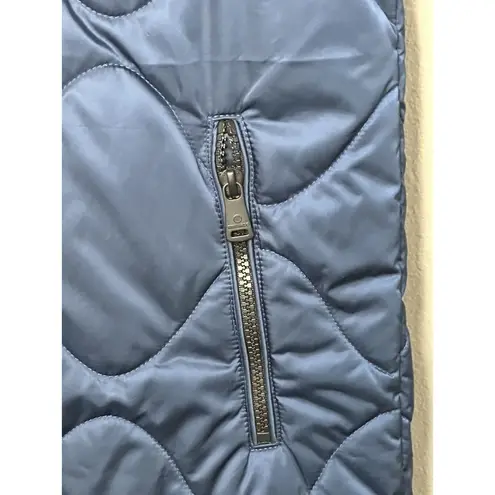Bernardo Long Quilted Blue Wave Mixed Media EcoPlume™ Hooded Vest Sz S NEW