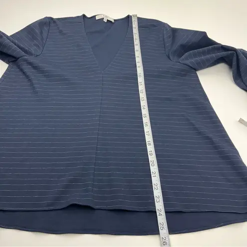 Tibi Womens V-neck Navy Blue Pinstripe Top Blouse Size Medium Popover Office