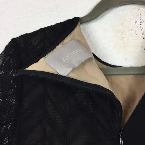 Jason Wu Black Lace-Paneled Stretch-Ponte Short Sleeve Fit & Flare Dress