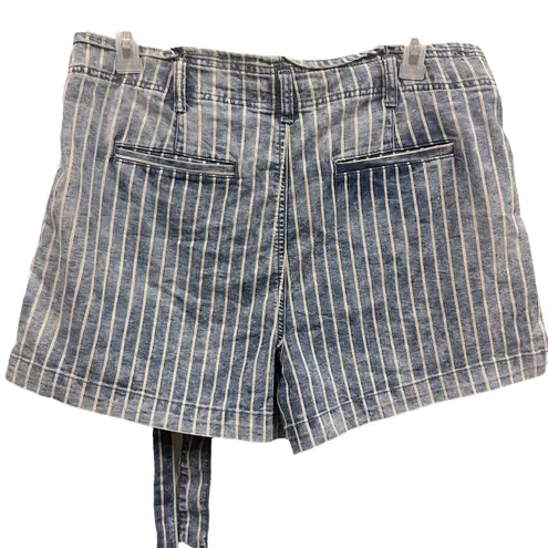 American Eagle  Outfitters High Rise Tie Belted Striped Denim Jean Shorts Size 14