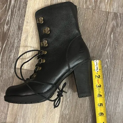 Skechers  leather platform heeled Black combat Boots size 8 Y2K NEW 90’s goth