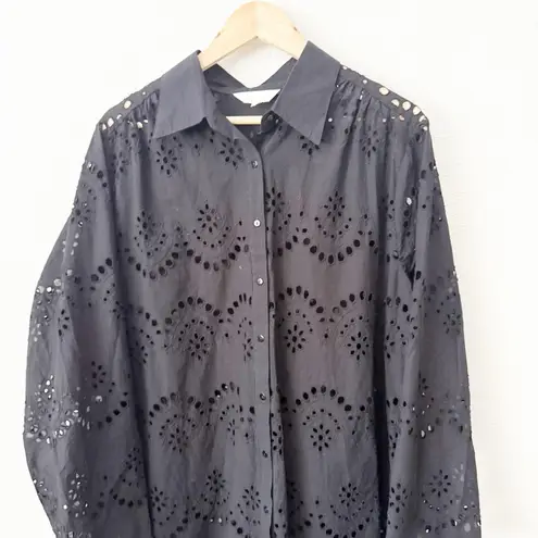 ADIVA | Black Lace Eyelet Shirt Tunic Collar Coverup Plus | Size 1X