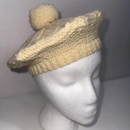 VTG John Molloy Cream Old Money Minimalist Aran Wool Pom Knit Ireland Hat Beret