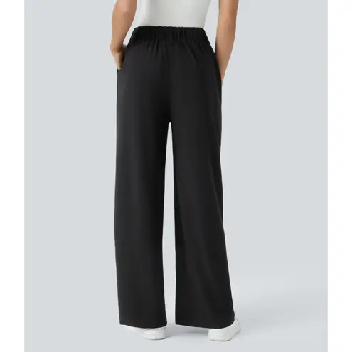 Halara NWT Flex High Waisted Side Pocket Wide Leg Waffle Work Pants Black Size L
