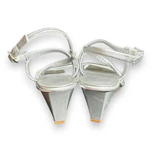 Caslon Paola Silver Leather Ankle Strap Wedge Sandal heels Women Size 9