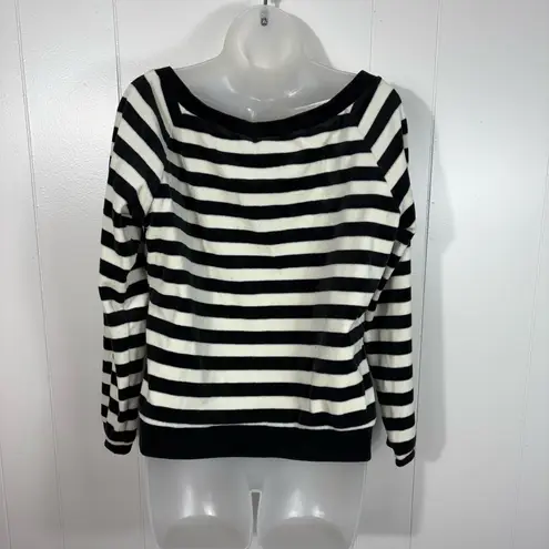 NY Jeans Vintage Y2K Velvet Black White Striped Boat Neck Sweatshirt Grunge Goth