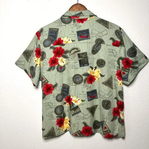 Caribbean Joe Women Green red Hibiscus Hawaiian tropical Shirt size XL NWT $59