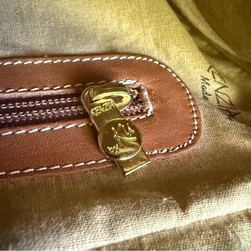 Vintage 2000s Kenzia By KU Italian Ivory Coated Canvas Leather Shoulder Bag Y2K Tan