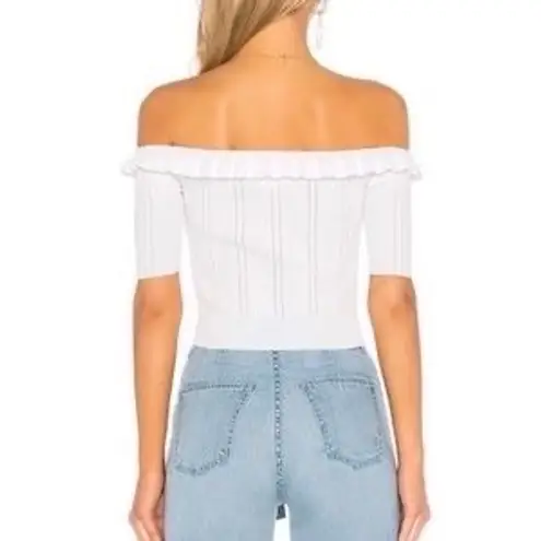 Cinq à Sept Cinq a Sept Amalia ruffled ribbed knit off-the-shoulder 3/4 sleeve crop top S