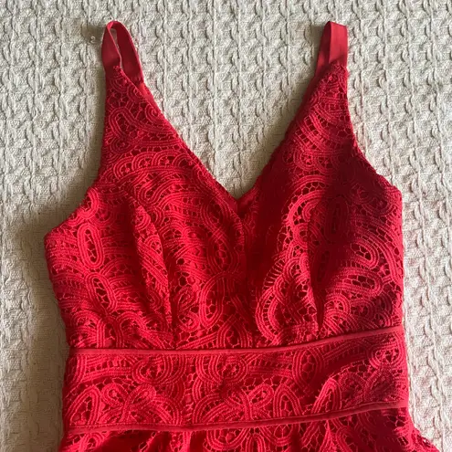 Adelyn Rae Womens Size XS V-Neck Lace Orange Dress