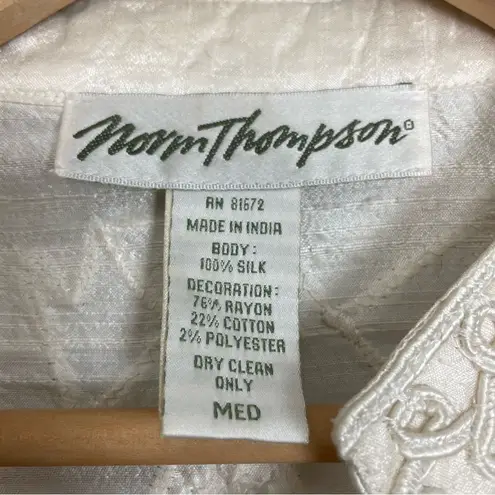 Silk Jacket White Ivory Beads Lace Shell Buttons Norm Thompson Medium Elegant