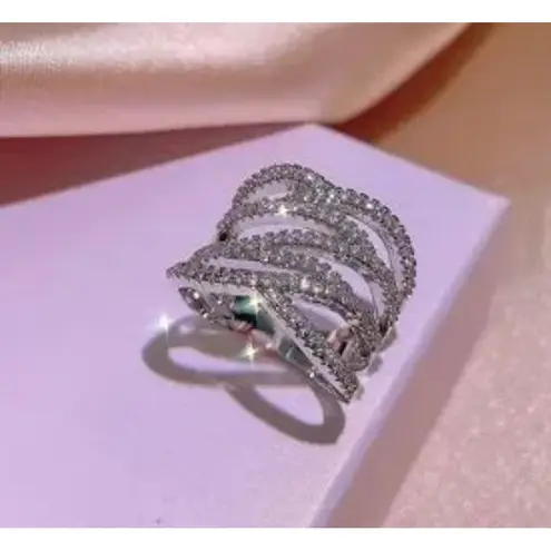 Boutique Iced Multi Layer Simulated Diamond Adjustable Ring | 925 Sterling Silver