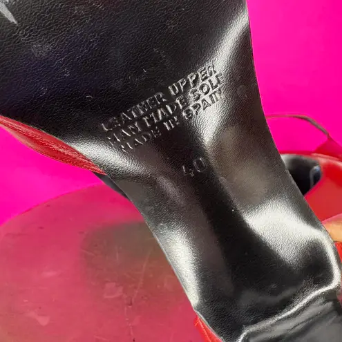 Two Lips Red Leather Square Toe Ankle Strap Pump Sz 40