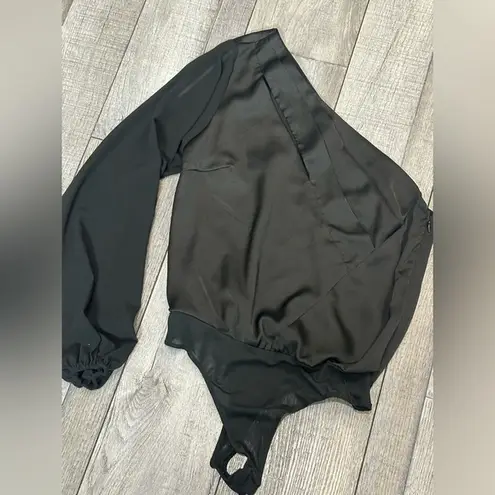 Lulus  Satin long sleeve one open shoulder bodysuit