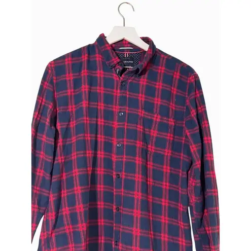 Denim & Flower Shirt Men's XL Flannel Casual button Down Red/Blue Plaid