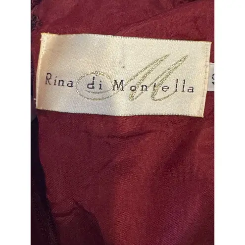 Rina di Montella Dress Women 12 Burgundy Beaded Satin Taffeta Opera Ball Gown Red