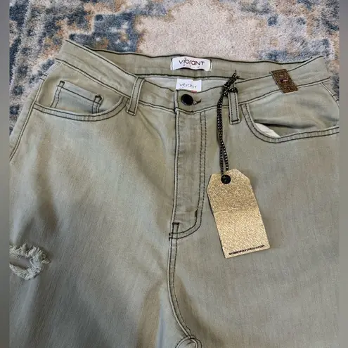 Vibrant Olive Green Ripped Jeans Size 9