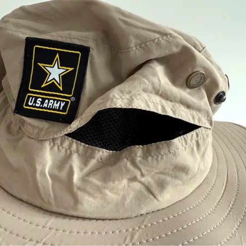 US Army Boonie Bucket Hat Mens Womens Khaki Tan Adjustable Removable Chin Cord
