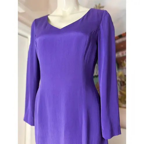 Hugo Buscati Vintage 90s Purple 100% Silk V-Neck Sheath Mini Dress Size 10 - Image 4