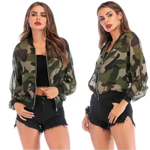 Roly Poly Green Camo Print Full Zip Long Sleeve Ja Size M