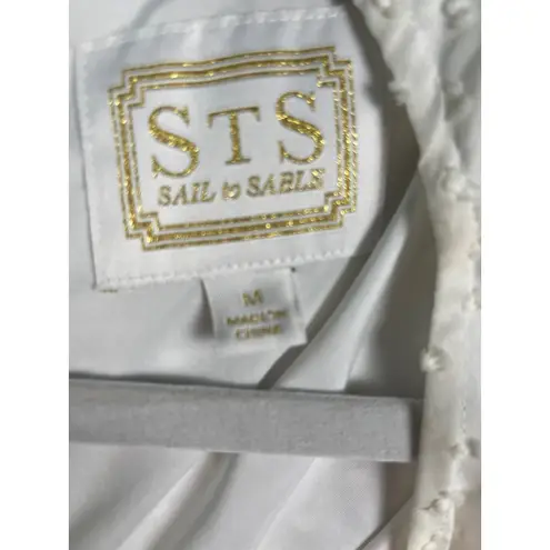 Sail To Sable White Silk Blend Swiss Dot Sleeveless Top Tassel Hem Size Medium