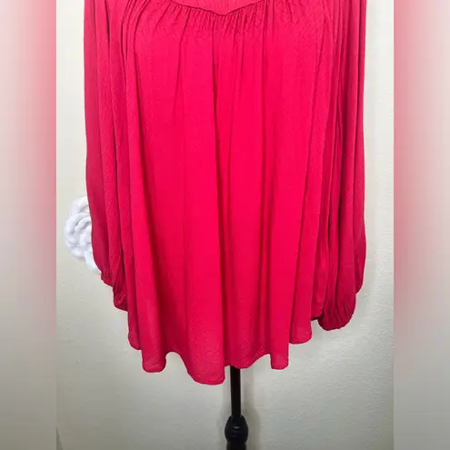 Maeve NTM: by Anthropologie Red Boho Flowy Tunic Blouse Long Sleeve V-Neck