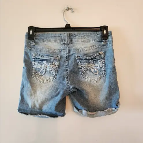 Wallflower Distressed jean cut off shorts size 5 low rise Blue