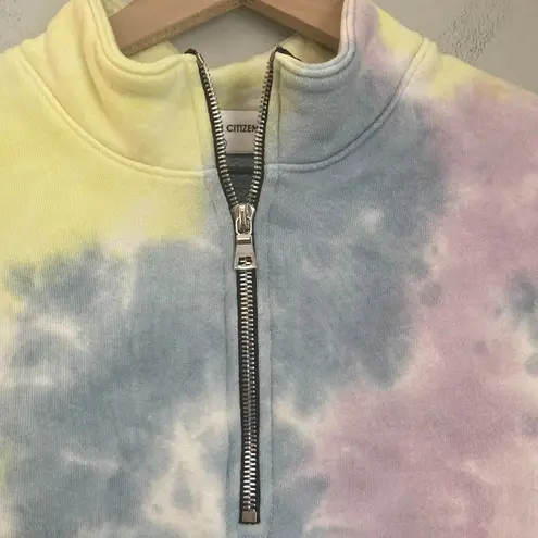 Cotton Citizen Cropped Half-Zip Tie Dye Sweatshirt Large Mock Neck Athleisure