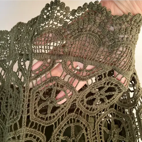 Vintage Passports Cotton Crocheted Boho Midi Long Elastic Waist Green Sz M Size M