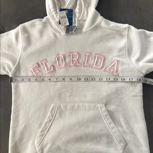 J. America Women’s White Embroidered FLORIDA College Drawstring Hoodie Size S NEW
