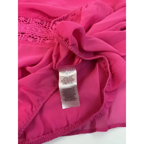 Love by Design Pink Sheer Cape Top Crochet Trim Flowy Blouse Cover Up Cropped XL