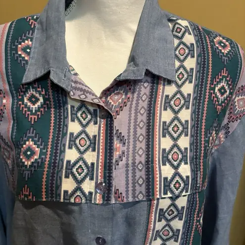 Tapestry Shirt Size Womens Size Large Padded Shoulder USA Made Vintage Aztec Green