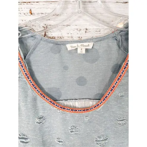 Hem & Thread Women's Distressed Color Block Short Sleeve Shirt Blue White Small