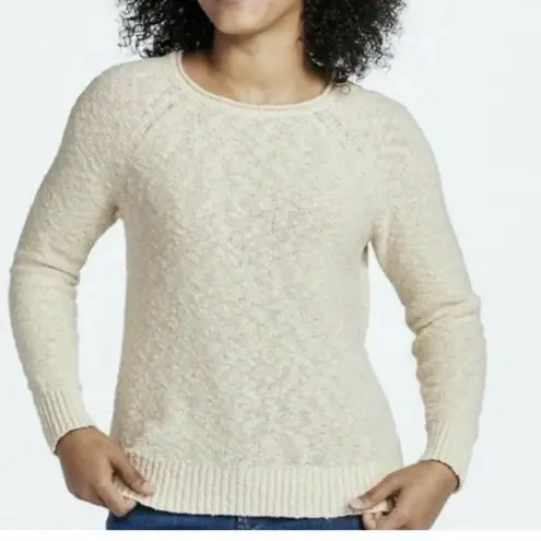 LL Bean Cream Midweight Cotton Slub Rollneck Pullover Sweater Size XL