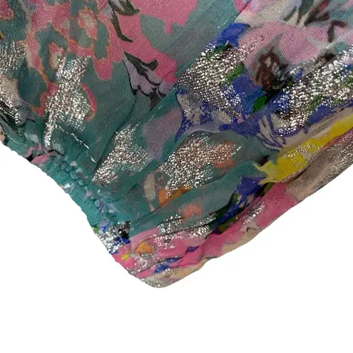 Rococo Sand NWTS Leila Silver Metallic Pink Blue Ruffle Mini Dress size large