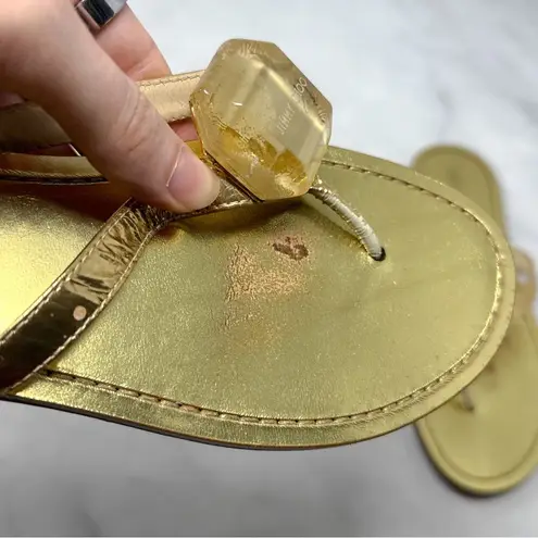 Jimmy Choo Wilma Leather Logo Jewel Thong Flat Flip Flop Sandals + Dust Bag Gold