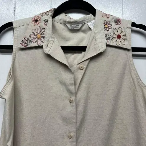 Christopher & Banks Linen Blend Embroidered Hippie Boho Cottagecore Top Sz Small