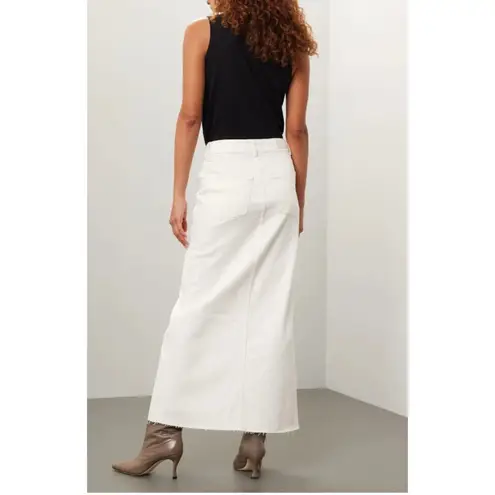 DL1961  Skirt Womens 27 White Asra Maxi Denim Raw Hem Slit Front Cotton