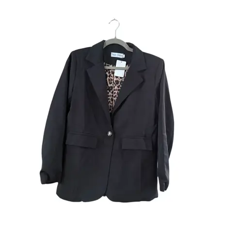 Women's Nash Grey Black Blazer with Leopard Print Lining S