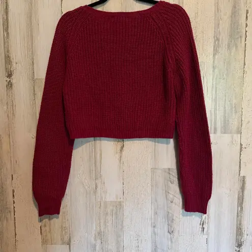 BLU Stylish Cropped Cable Knit Sweater Large (Fits Closer to XS) Boho Red