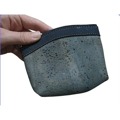 Portuguese(?) Cork Ladies Zip Blue Vegan Coin Purse Travel Bag 3"x4" Small