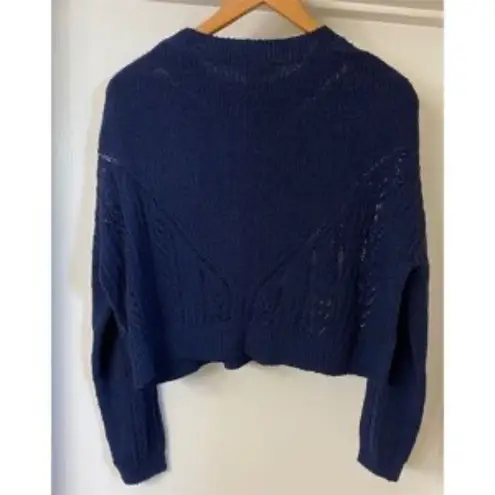 BCBGMAXAZRIA Crochet Crewneck Sweater Navy Blue Size XS