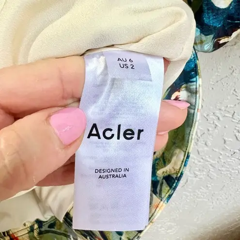 Acler Lovell Floral Print Puffed Sleeve Belted Mini Dress Multi Womens Size US 2 Green