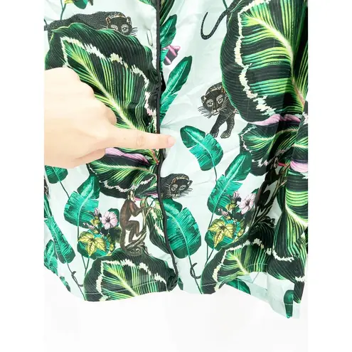 LoboRosa Tropical Palm Leaf Leopard Monkey Jungle Print Pajama Style Shirt Sz L Size L