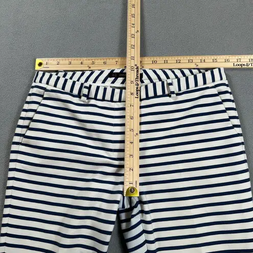 ZARA BASIC Woman Pants 6 Ankle Navy White Striped Flat Front Side Slits Slim