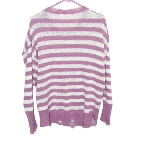 ee:some  Women's Pink purple White Stripe Distressed Sweater small NWOT