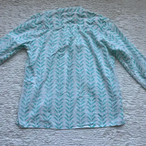 Oliphant Cotton Button Down Half Placket Shirt S Roll Sleeve Turquoise Coastal White