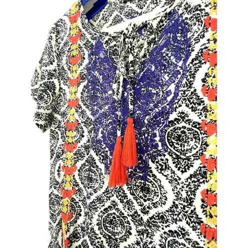 THML Damask Print Multicolor Embroidered Casual Tunic Dress Size Small FLAW